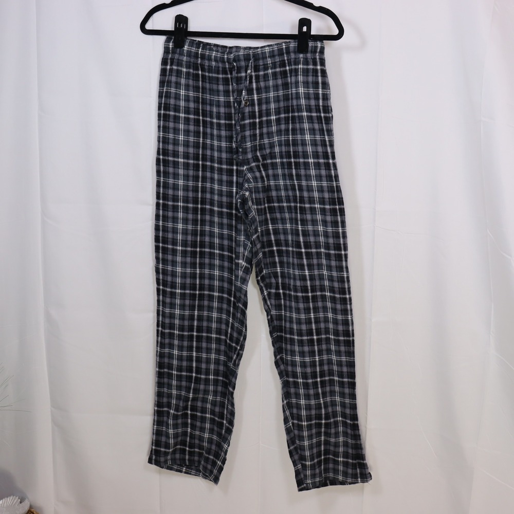 Faded Glory Pajama Pants Men Small Black Grey Plaid Flannel Sleepwear Loungewear